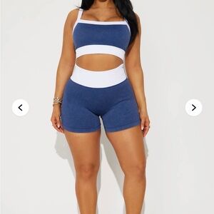 Fashion Nova Blue and White Ribbed Athletic Shorts Set